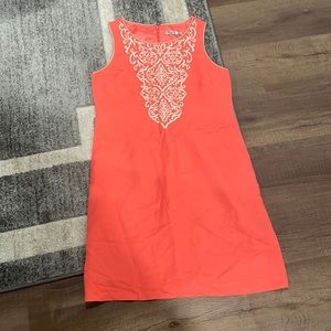 Eliza J coral and gold shift dress